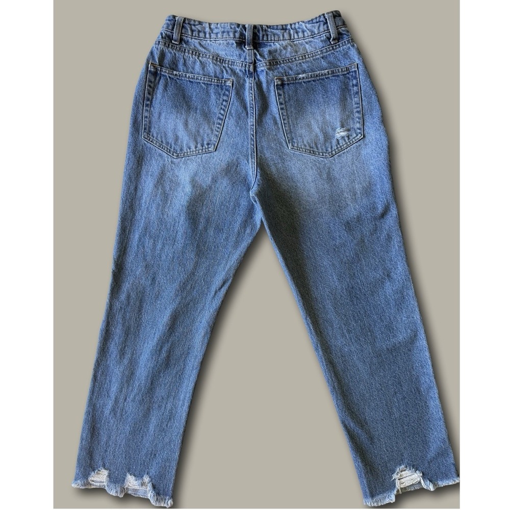 Vanilla Star 90s Boyfriend Jeans Size 7 Blue Distressed High Rise Button Fly - Picture 5 of 5